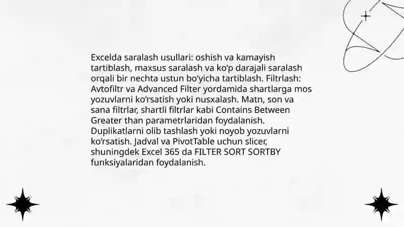 EXCELDA TAHLIL UCHUN ISHLATILADIGAN ASOSIY TUSHUNCHALAR VA USULLAR 4