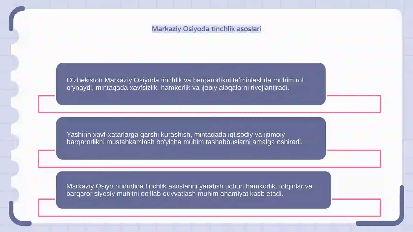 Oʻzbekiston Markaziy Osiyoda tinchlik va barqarorlikni taminlashdagi oʻrni 4