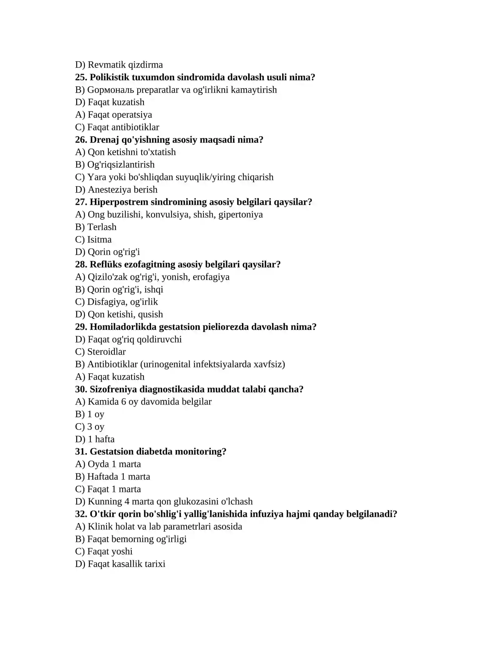 Internatura uchun testlar 4