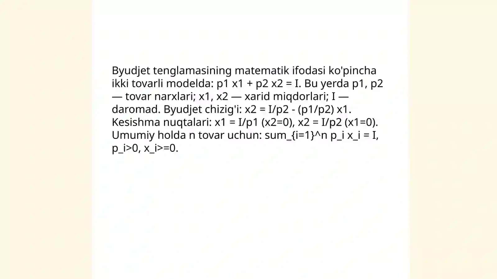 Byudjet cheklanganligi va byudjet tenglamasi 4