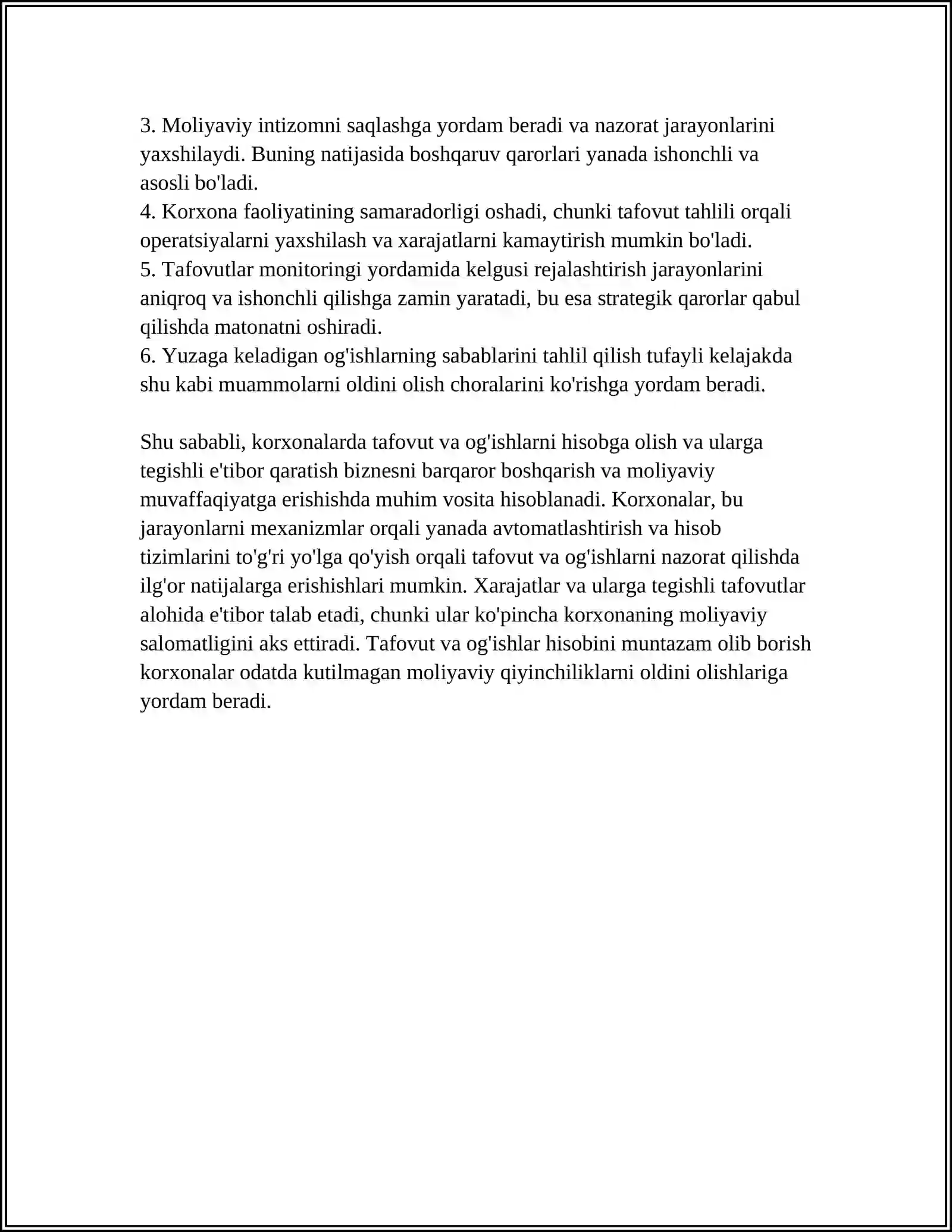 TAFOVUT VA OG'ISHLAR HISOBI – XARAJATLARNI NAZORAT QILISHDAGI MUHIM VOSITA 4