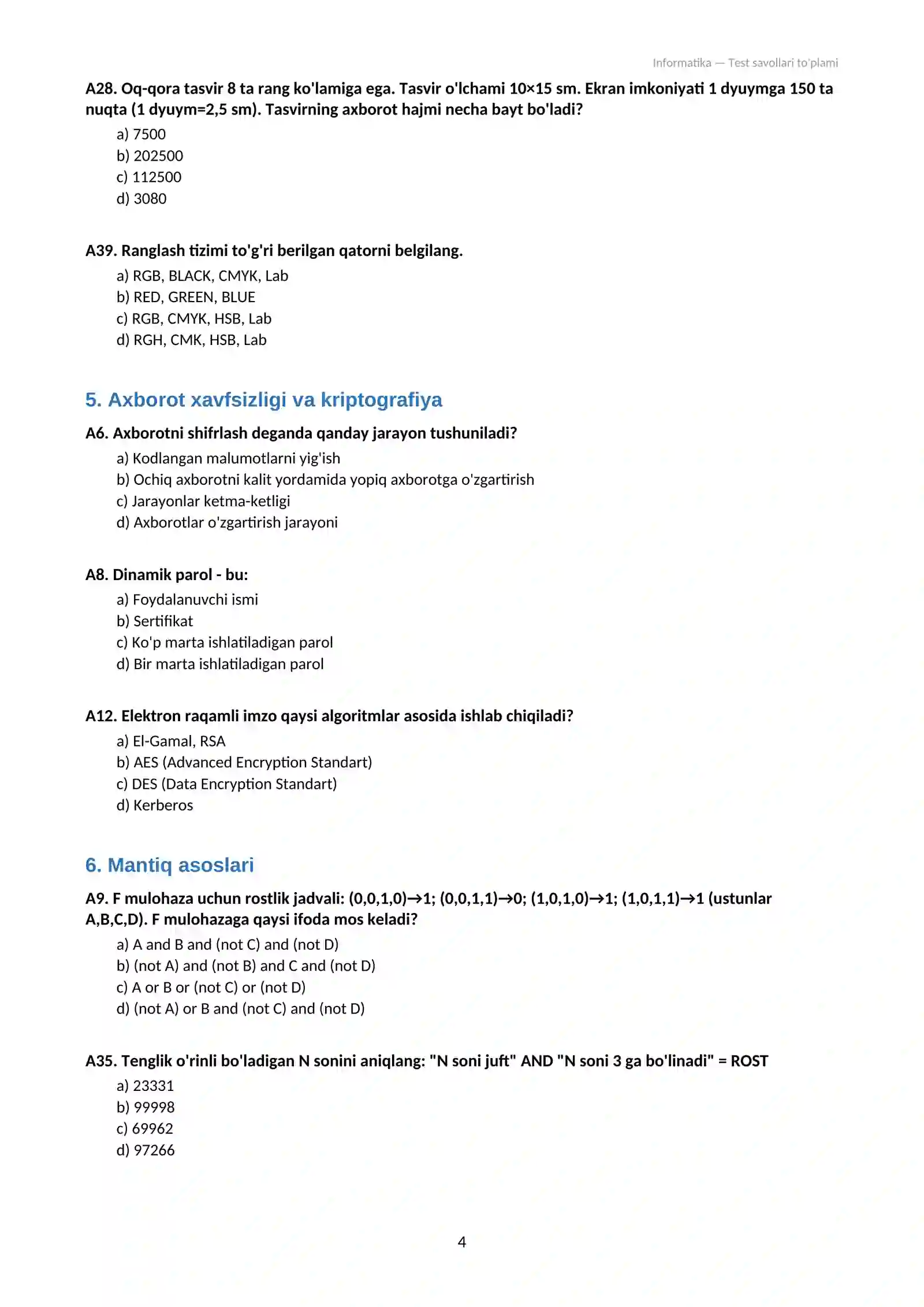 Attestatsiya test informatika 4