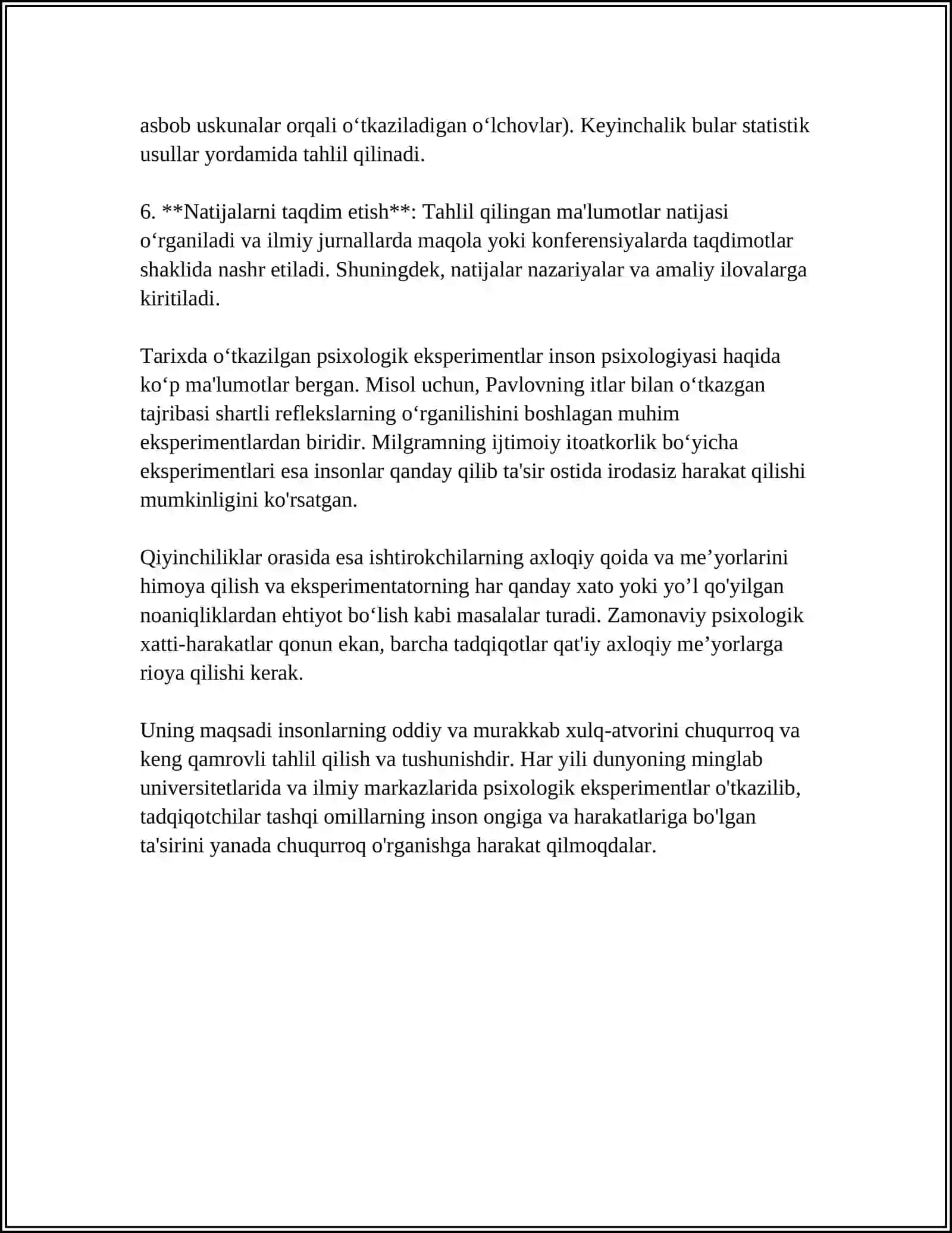 PSIXOLOGIK EKSPERIMENTAL JARAYONI VA UNING ASOSIY XUSUSIYATI 4