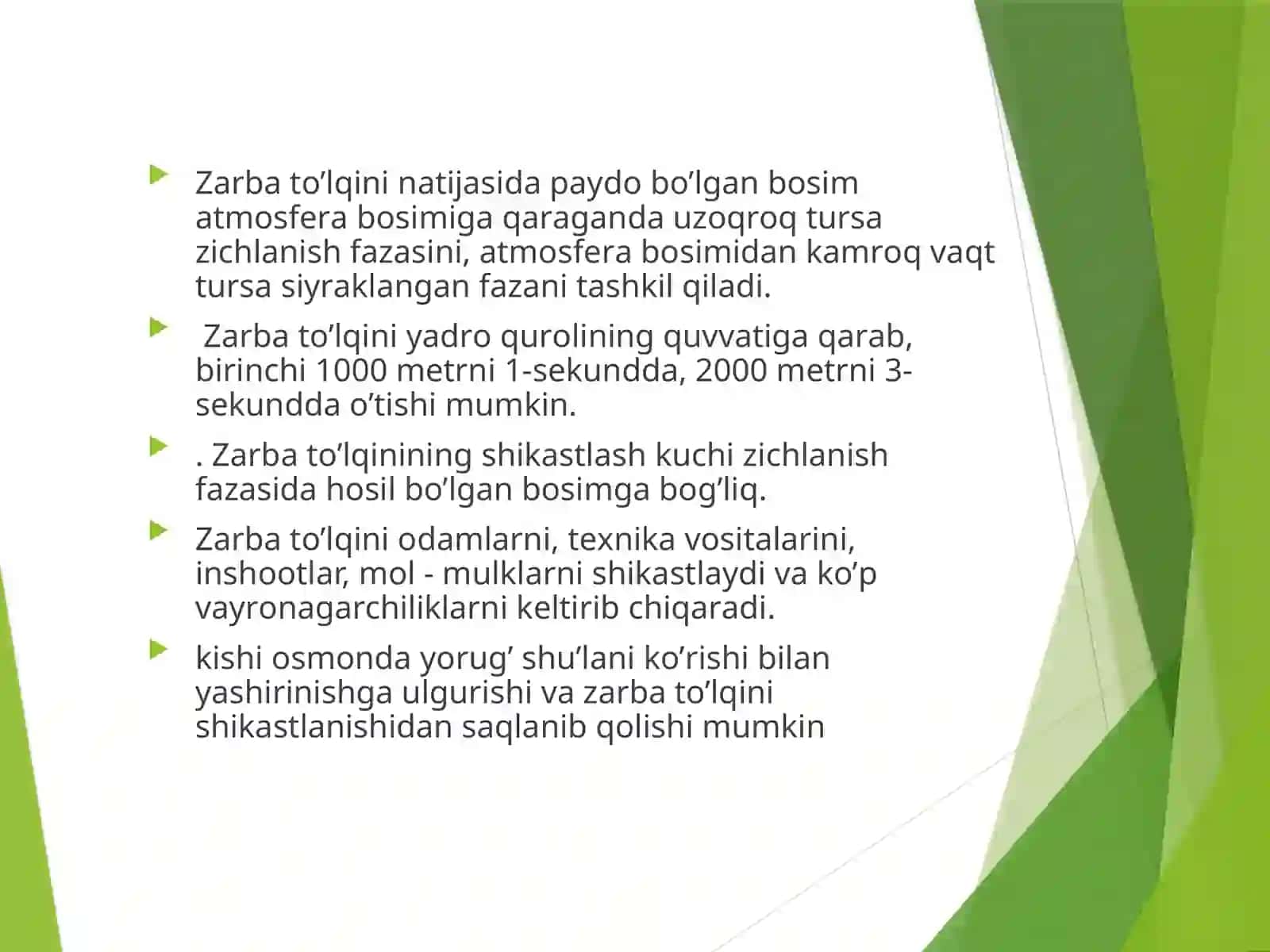 To’lqin  zarbi. Jabrlanish zonalari tavsifi 4