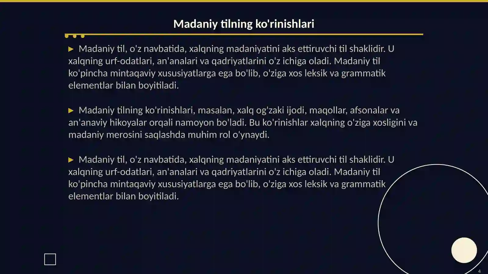 Adabiy til, Madaniy til 4