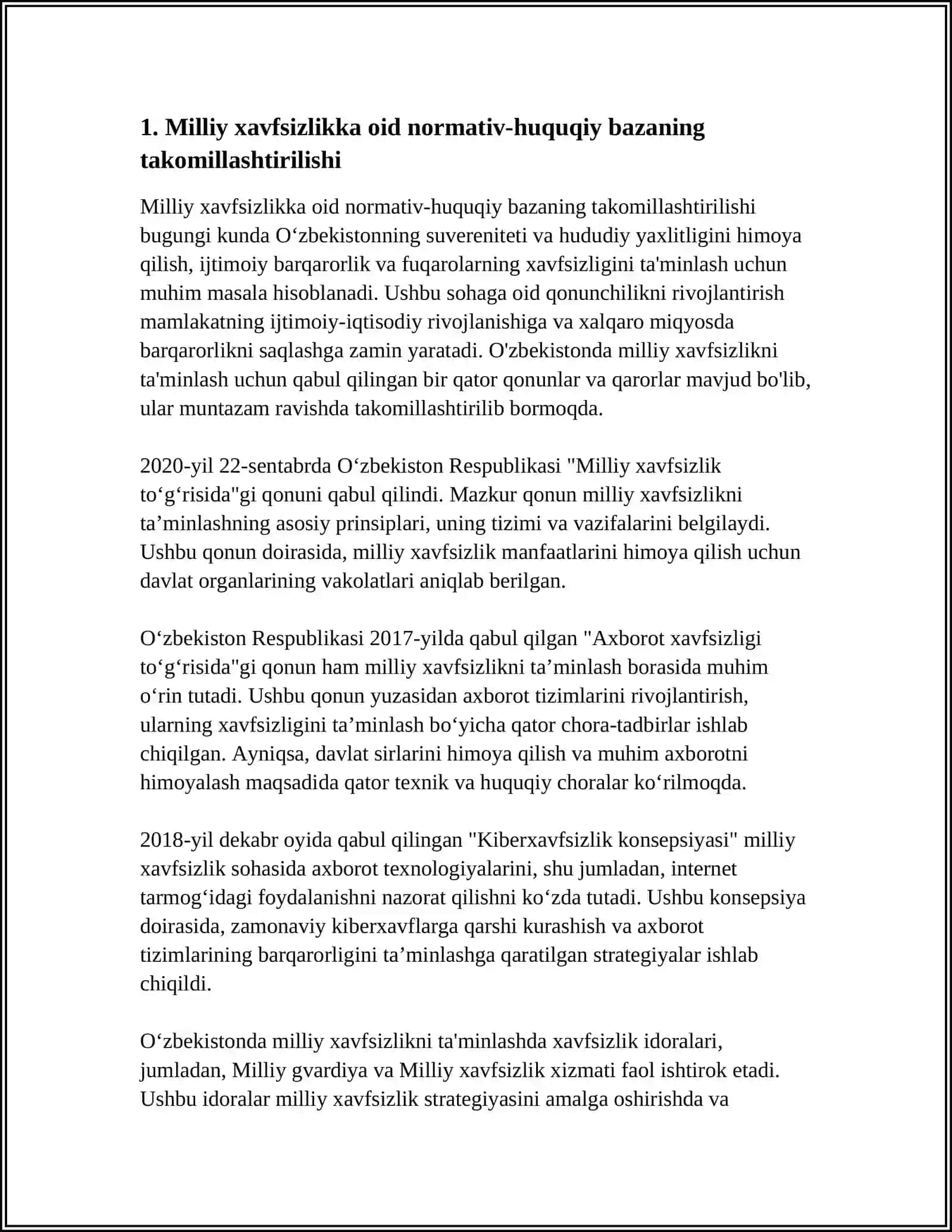 MILLIY XAVFSIZLIKNI TA'MINLASH BORASIDAGI AMALGA OSHIRILAYOTKAN ISHLAR 4