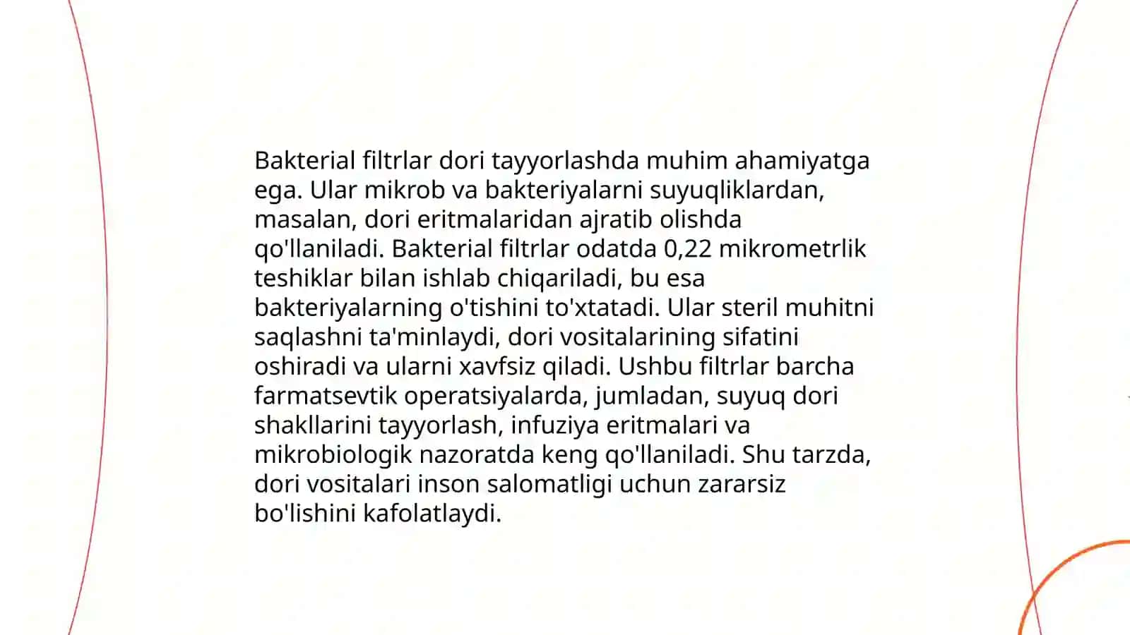 Bakterial filtr yordamida filtrlash, dori tayyorlashda bakteritsid lampalarni qo'llanilishi 4