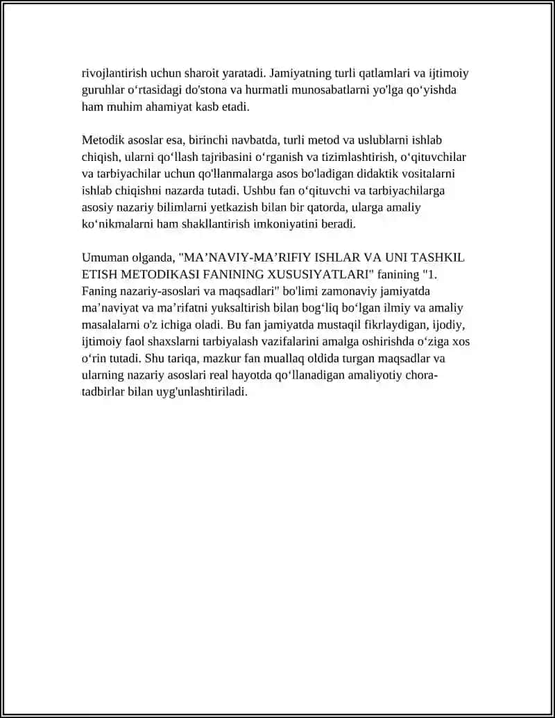 MA’NAVIY-MA’RIFIY ISHLAR VA UNI TASHKIL ETISH METODIKASI FANINING XUSUSIYATLARI 4