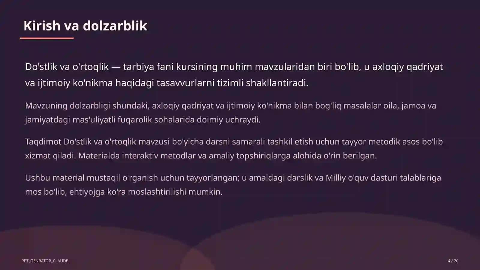 Do'stlik va o'rtoqlik (2-sinf) 4