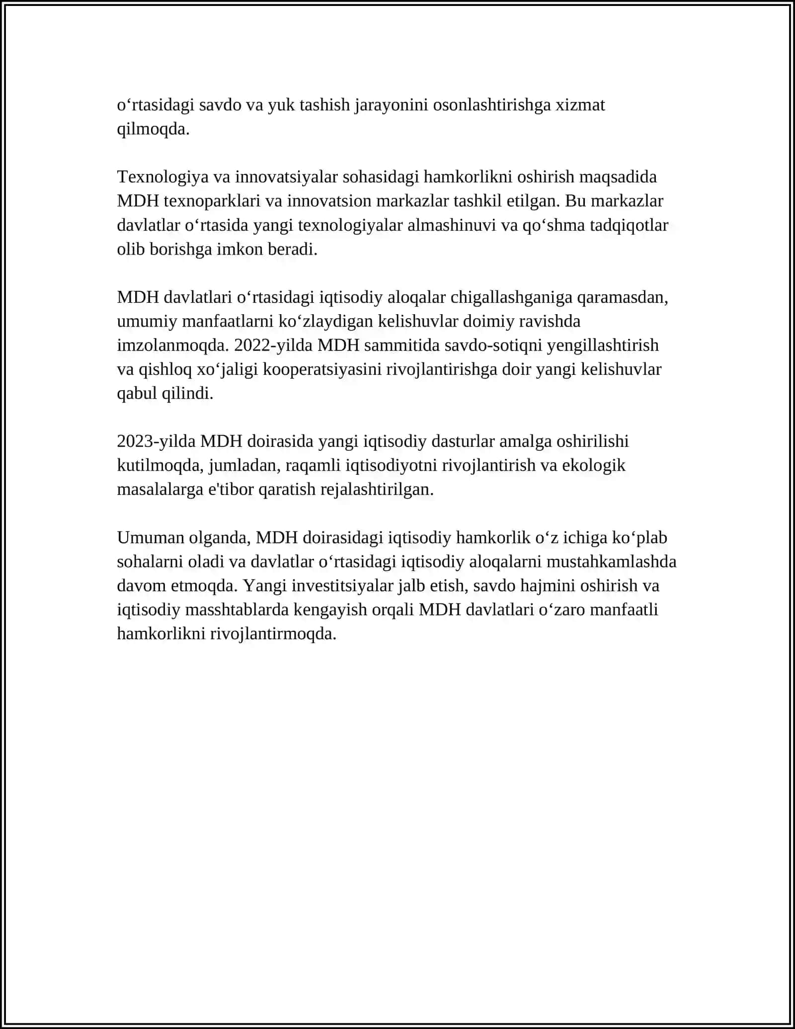 O’ZBEKISTONNING MDH BILAN ALOQALARI 4