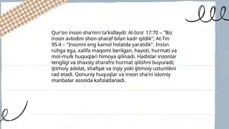 Islomda inson huquqlari himoyasi, ijtimoiy tenglik, adolat va tolerantlik 4