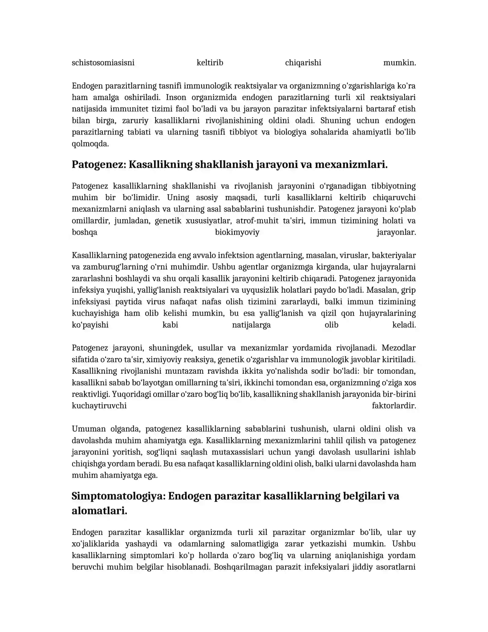 Endogen parazitar kasalliklar klassifikatsiyasi 4