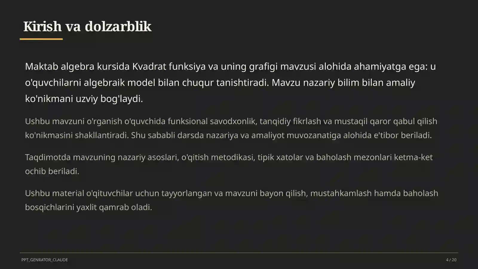 Kvadrat funksiya va uning grafigi (9-sinf) 4