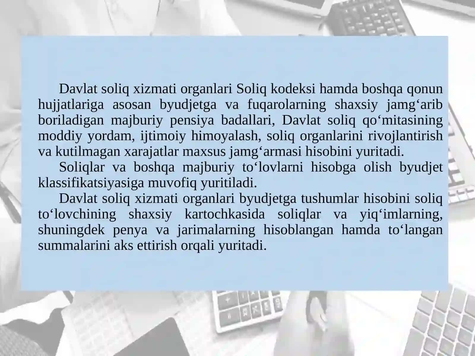 Soliqidoralaridasoliqlar va boshqa majburiy to‘lovlar hisobiniyuritilishi 4