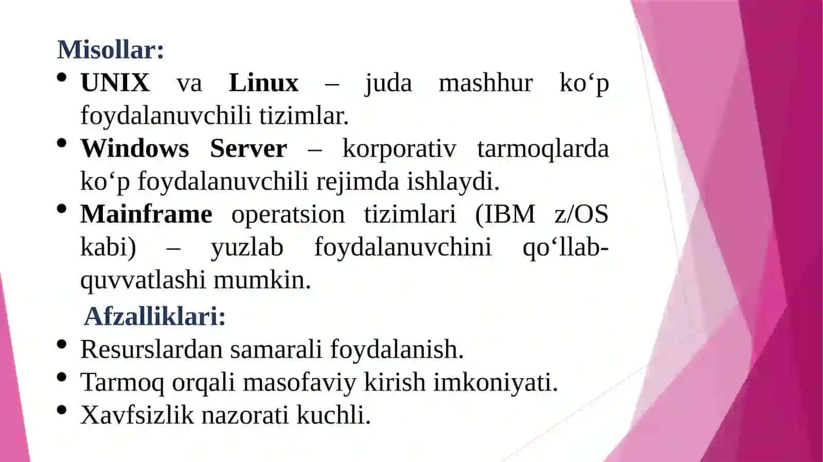 Ko‘pfoydalanuvchili operatsion tizimlar 4