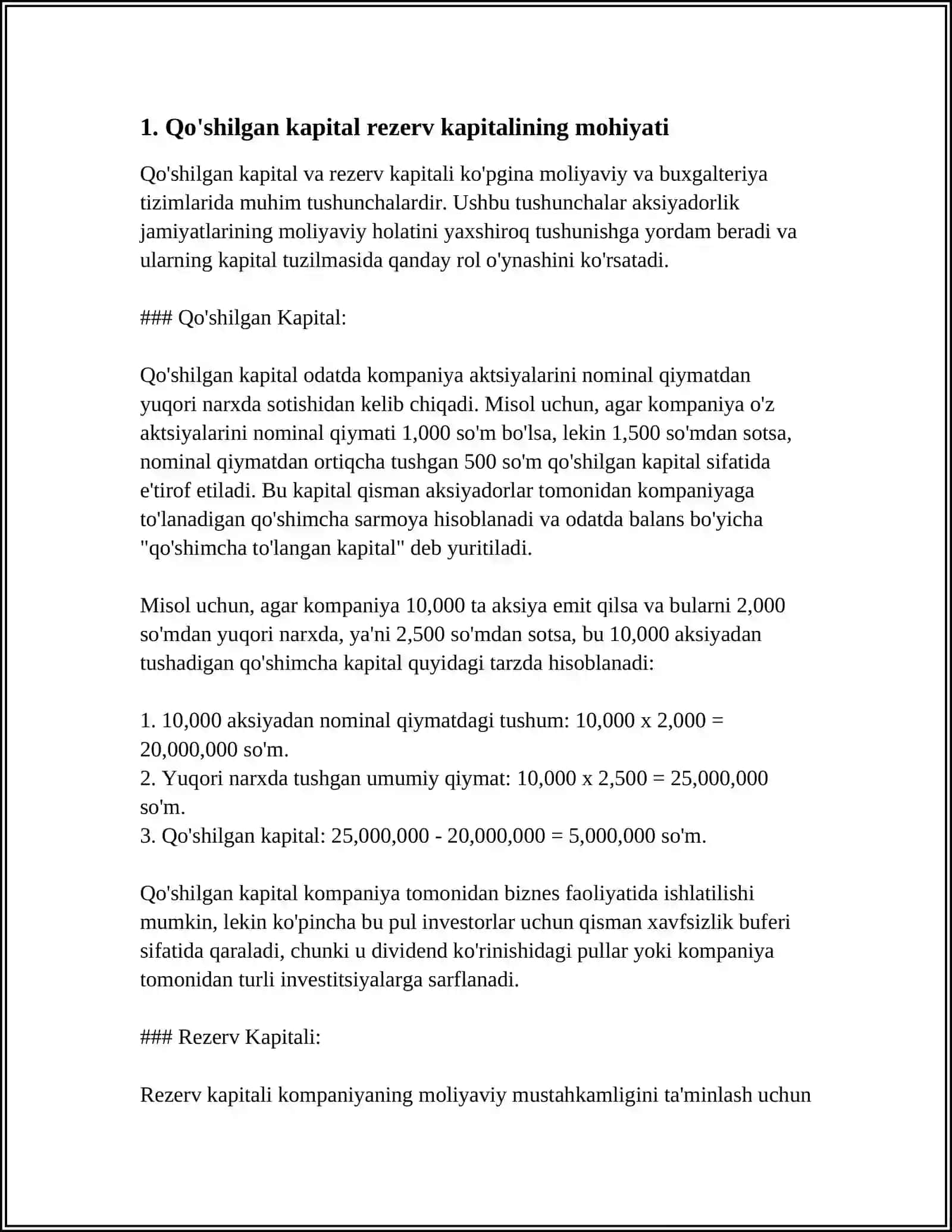 Qo'shilgan Kapital Rezerv Kapitali va Taqsimlanmagan Foyda (Qoplanmagan Zarar) ni Tekshirish 4