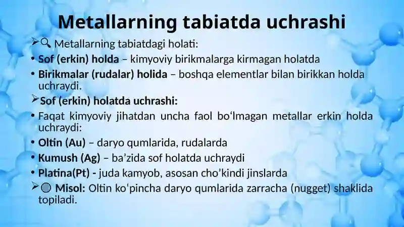 Metallarning umumiy xossalari. Qotishmalari 4