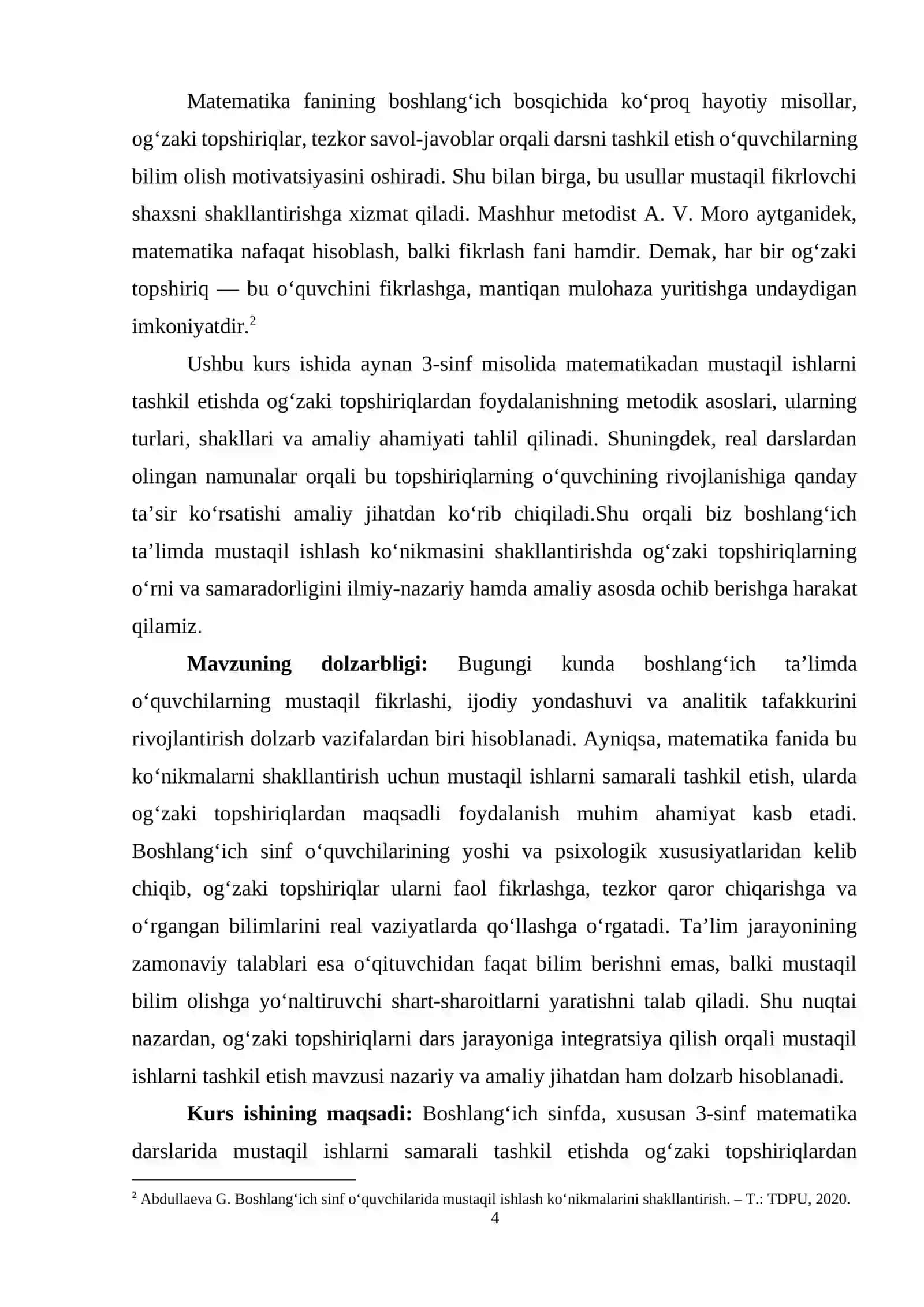 Boshlangʻich sinfda matematikadan mustaqil ishlarni tashkil etishda ogʻzaki topshiriqlardan foydalanish metodikasi (3-sinf misolida) 4