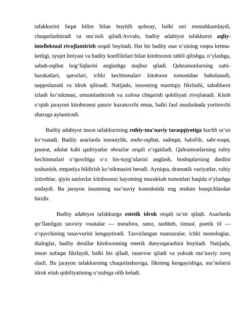 Tafakkur taraqqiyotiga xizmat qiluvchi badiiy adabiyotlar tahlili 4