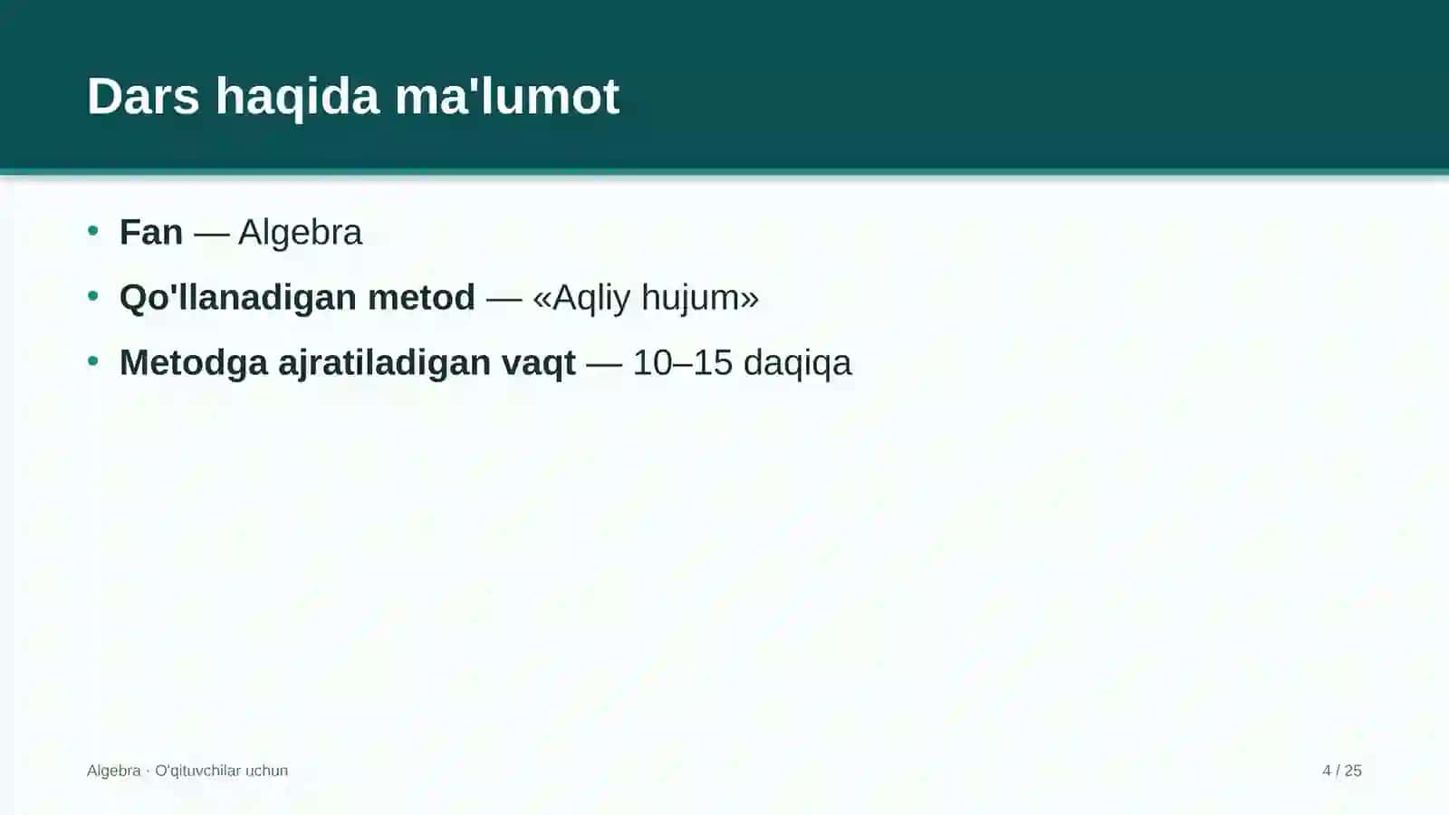algebra darslarida aqliy hujum metodidan foydalanish 9388 4