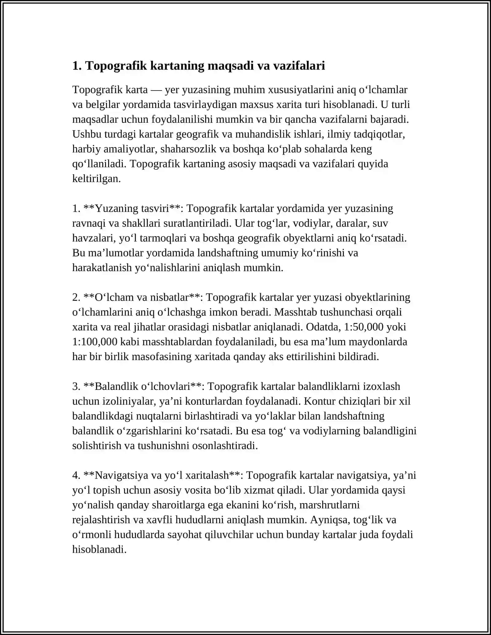 TOPOGRAFIK KARTA VA PLANLARINING VARAQLARGA BOʻLINISHI VA NOMENKLATURASI.GAUSS PROYEKSIYASIDA SYOMKA TRAPESIYALARINI TUZISH 4