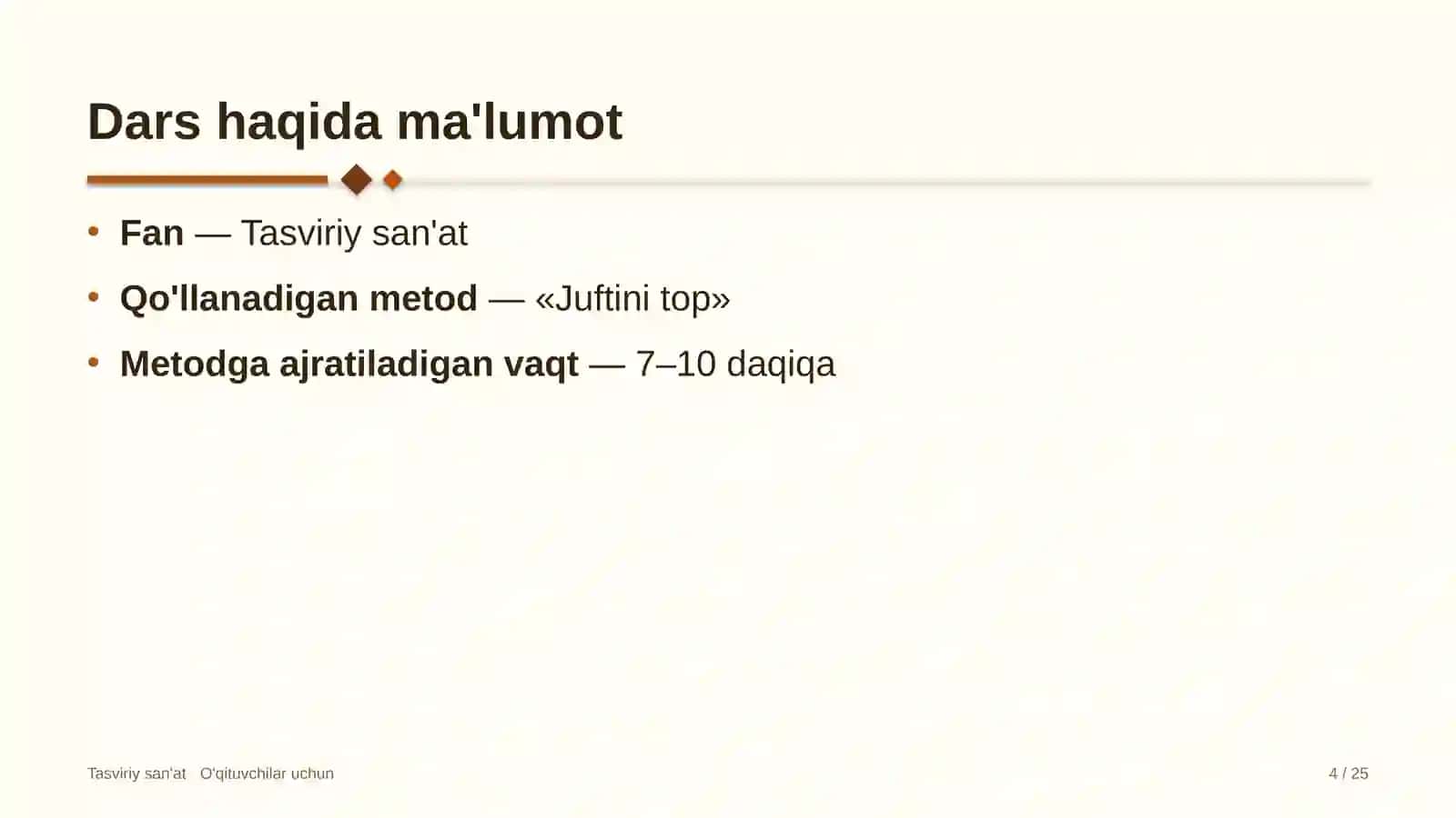 tasviriy san'at darslarida juftini top metodidan foydalanish 9584 4