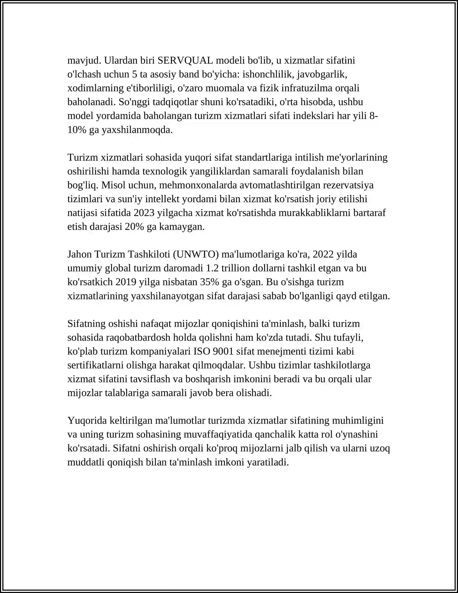 TURIZMDA XIZMATLAR SIFATINI BAHOLASH 4