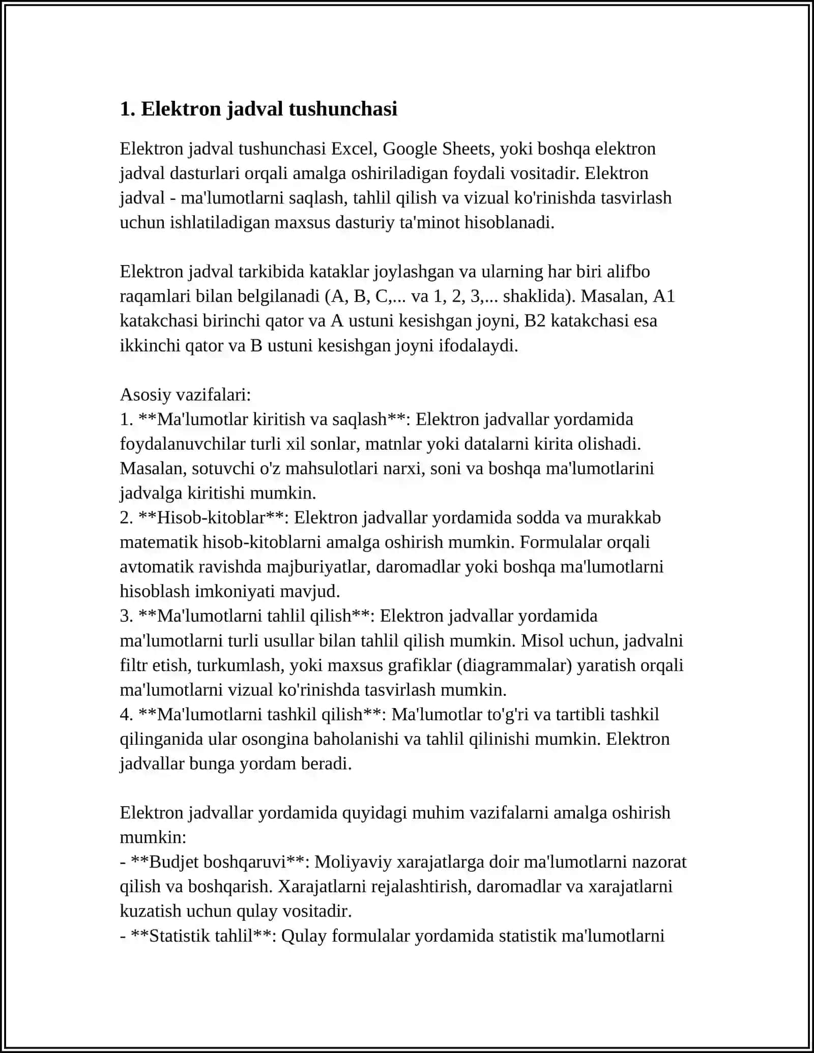 ELEKTTON JADVALLATNING TASNIFI VA UNING SOHADA QO'LLANILISHINING AFZALLIKLARI 4