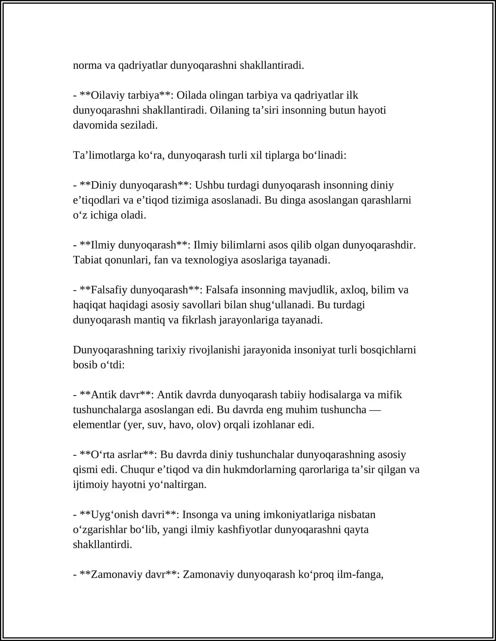 DUNYOQARASHNING MOHIYATI, TUZILISHI VA ASOSIY FUNKSIYALARI 4