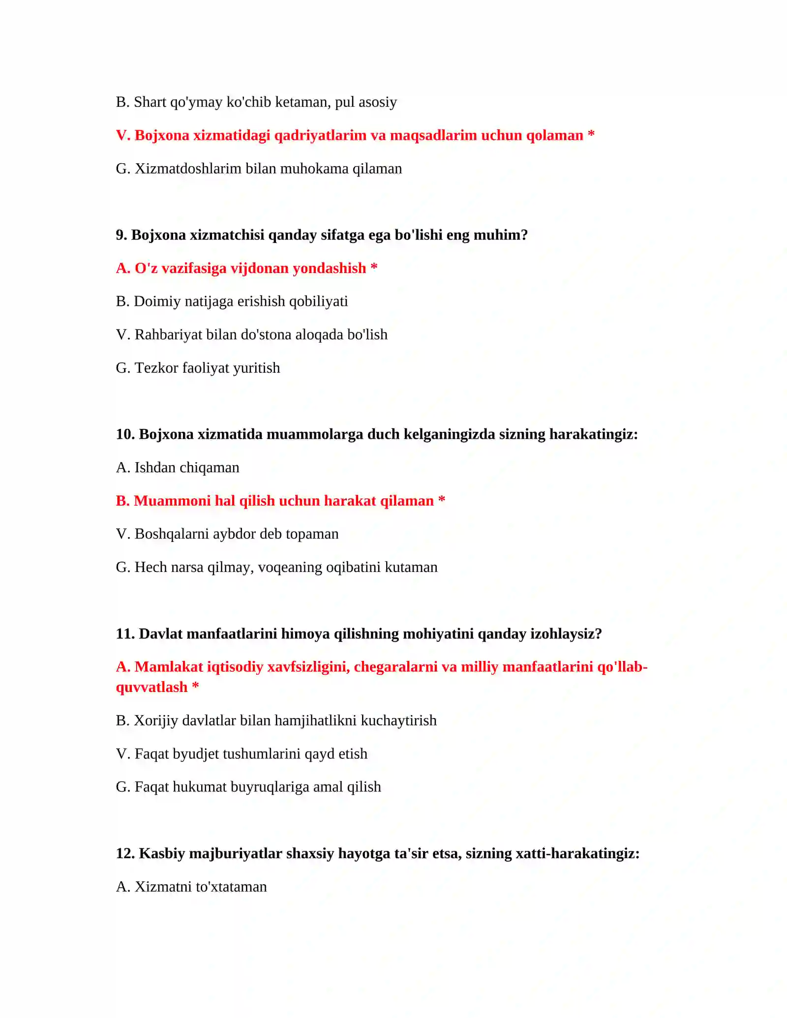 Bojxona test savollari online 4