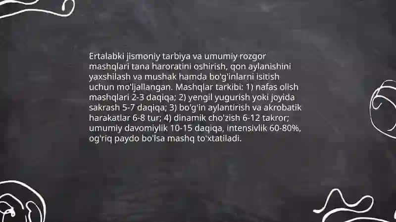 Sinfdan tashqari jismoniy tarbiya mashgʻulotlarining maqsad va vazifalari 4