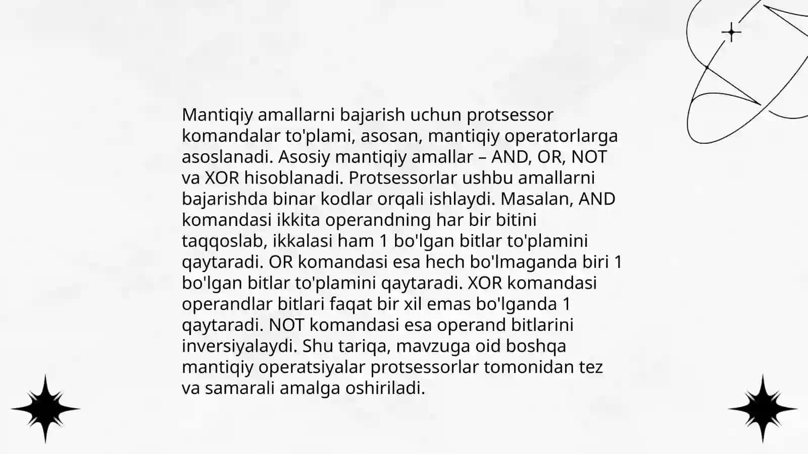 Protsessorlarning imkonyatlarini o`rnatish. Protsessorlarda ma’lumotlar ustida mantiqiy amallar bajarish va shartli o`tishni tashkil qilishning dasturiy usulllarini o`rganish 4