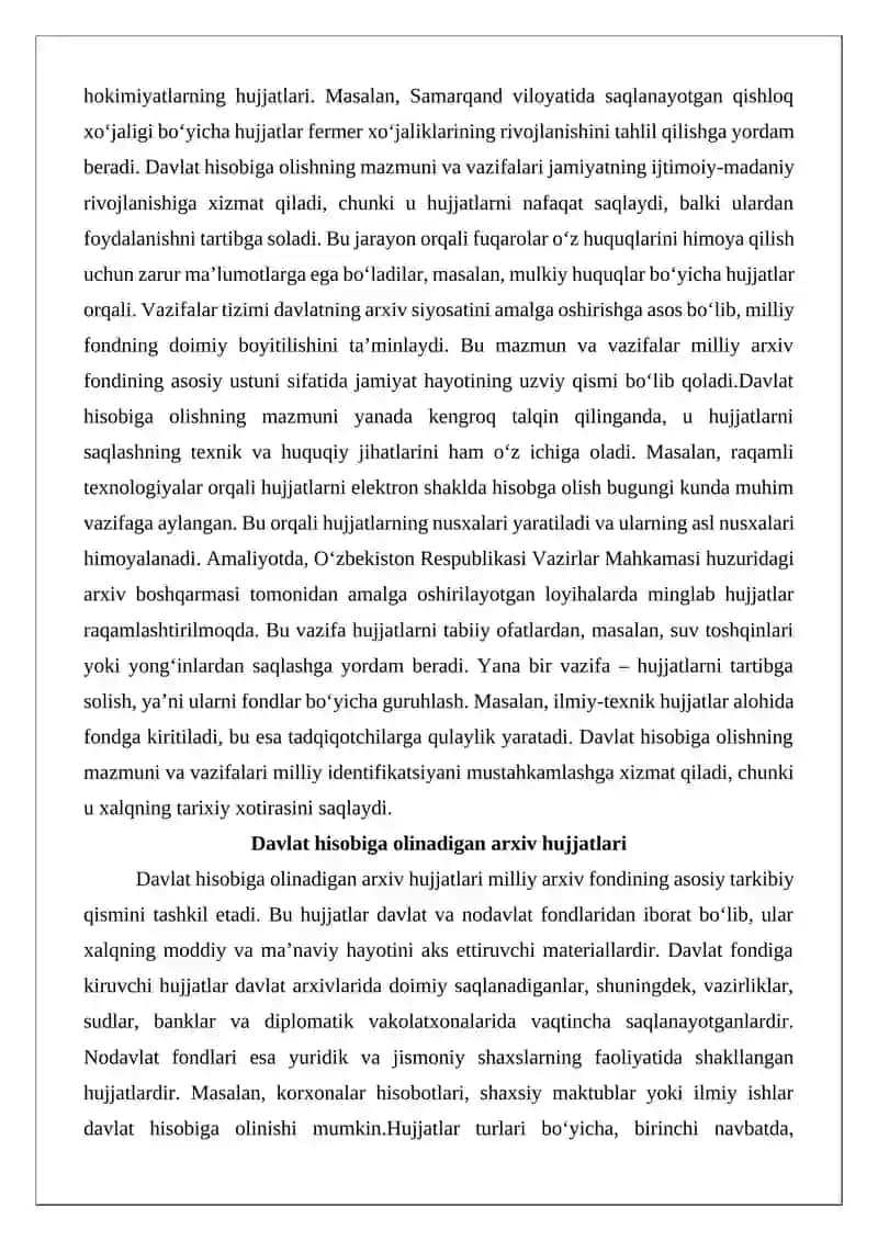 O‘zbekiston Respublikasi Milliy arxiv fondi hujjatlarini davlat hisobiga olish va ro‘yxatdan o‘tkazish 4