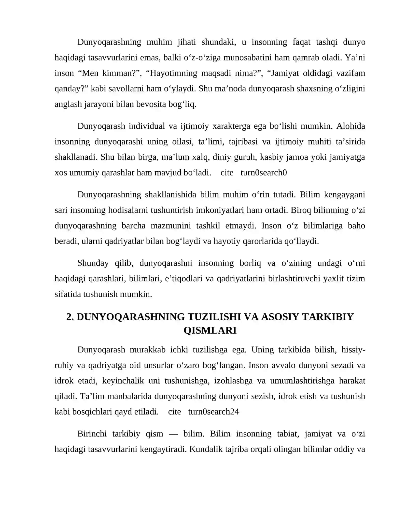 : “Dunyoqarash tushunchasi, uning tuzilishi va tarixiy shakllari”. 4
