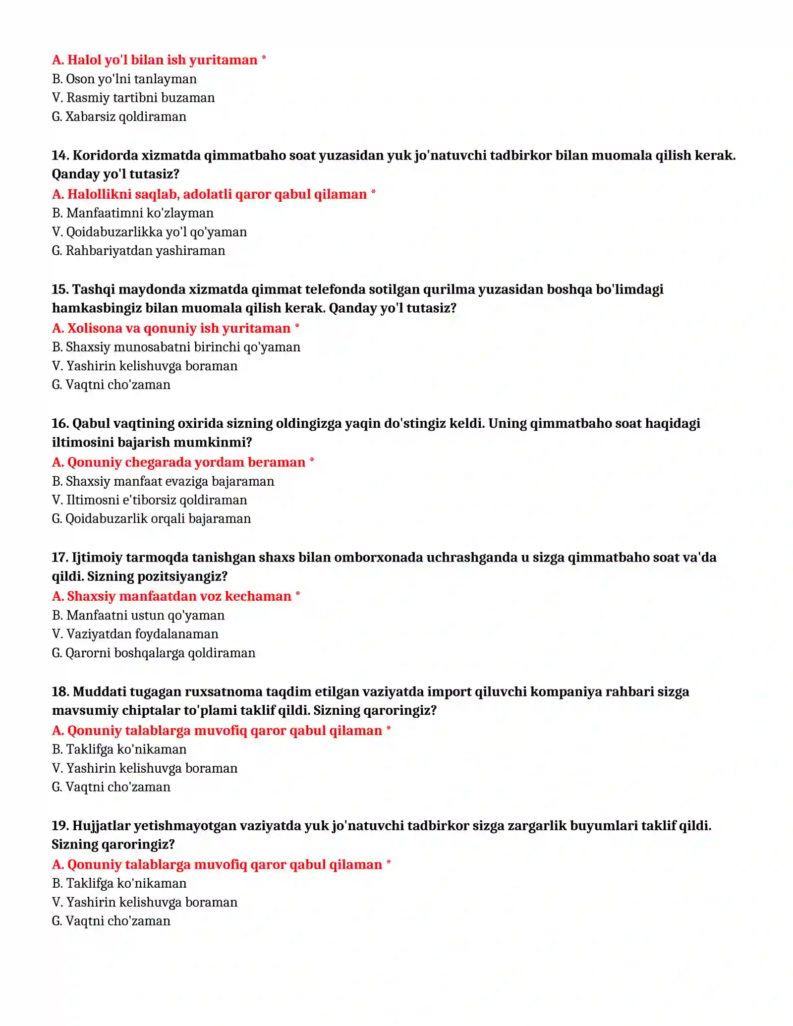 BOJXONA AKADEMIYASI - SUHBAT TESTLARI (№ 13) 4