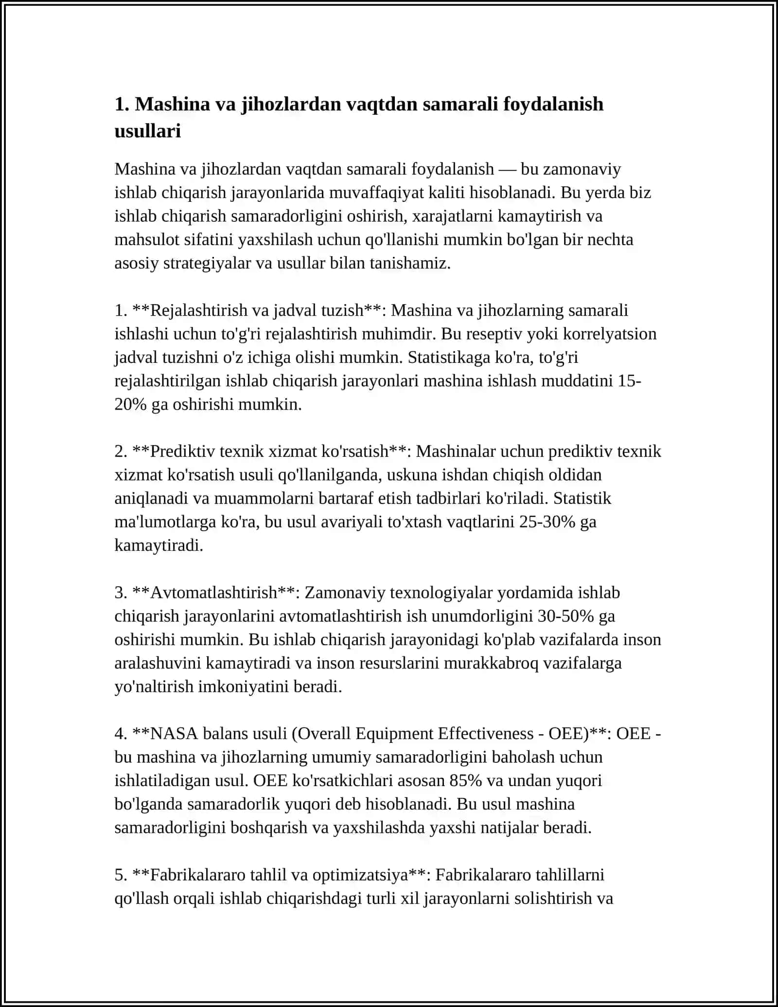 MASHINA VA JIHOZLARDAN VAQT VA QUVVAT BOʻYICHA FOYDALANISHNING TAHLILI 4
