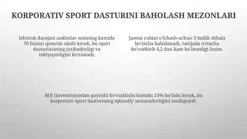 Korporativ sportni baholash, məzənələri və sahələrini qoʻllash indikatorlari 4