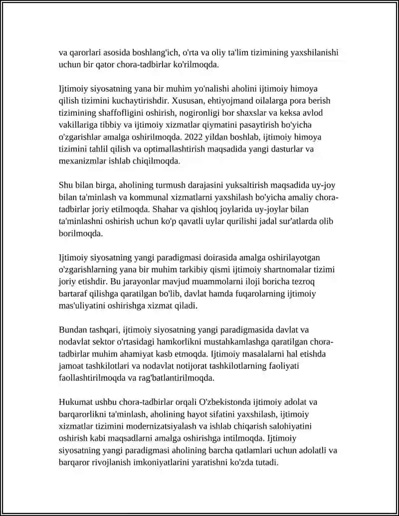 O'ZBEKISTONDA IJTIMOIY SOHADA AMALGA OSHIRILAYOTGAN O’ZGARISHLAR MAZMUN VA MOHIYATI 4