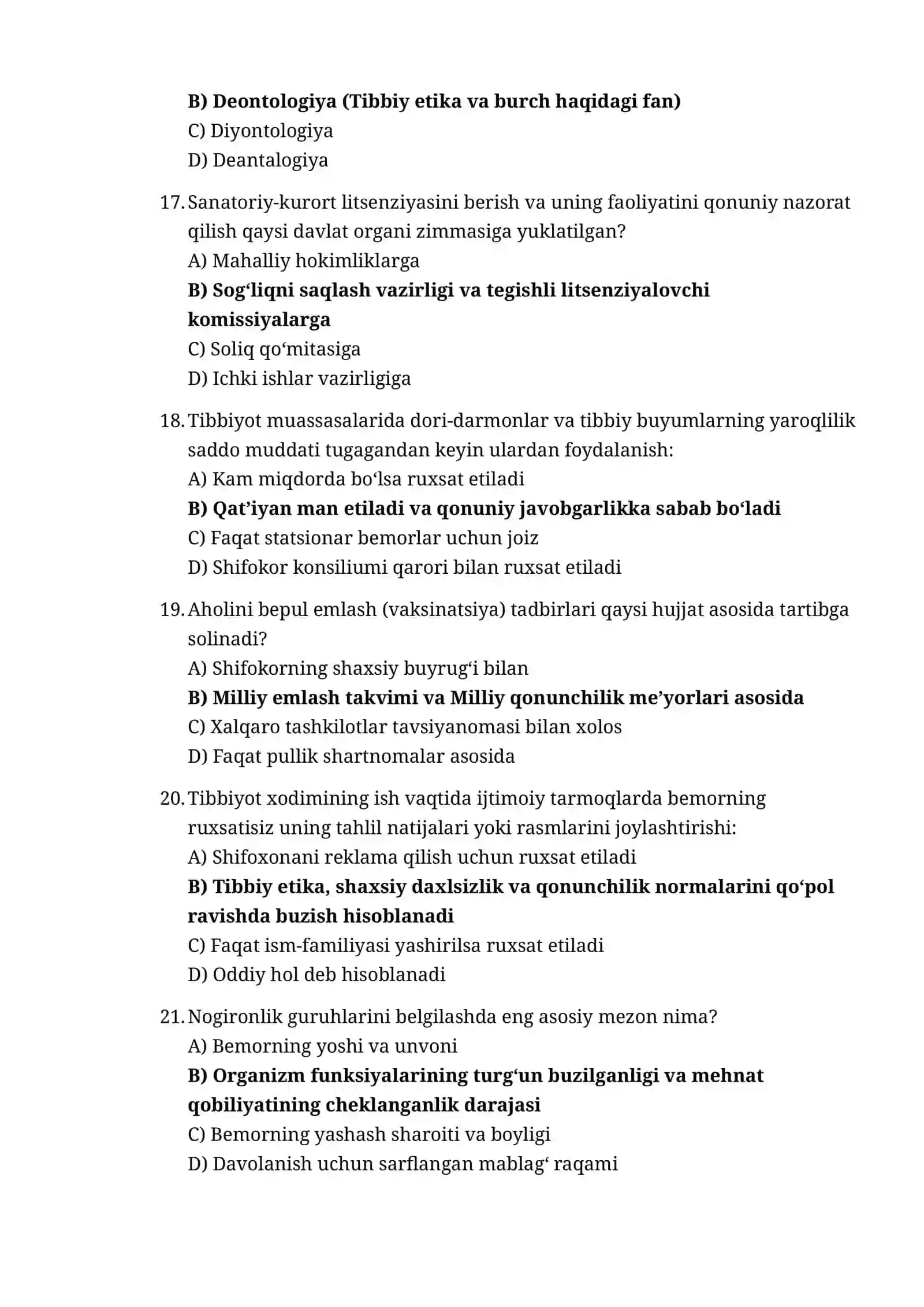 TIBBIYOT SOHASI UCHUN ARGOS TESTI 135 talik test javob formatda 4