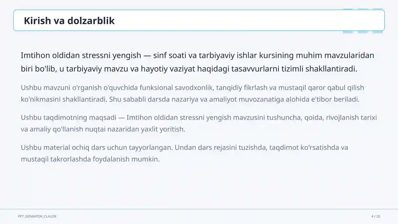 Sinf soati va tarbiyaviy tadbirlar 4