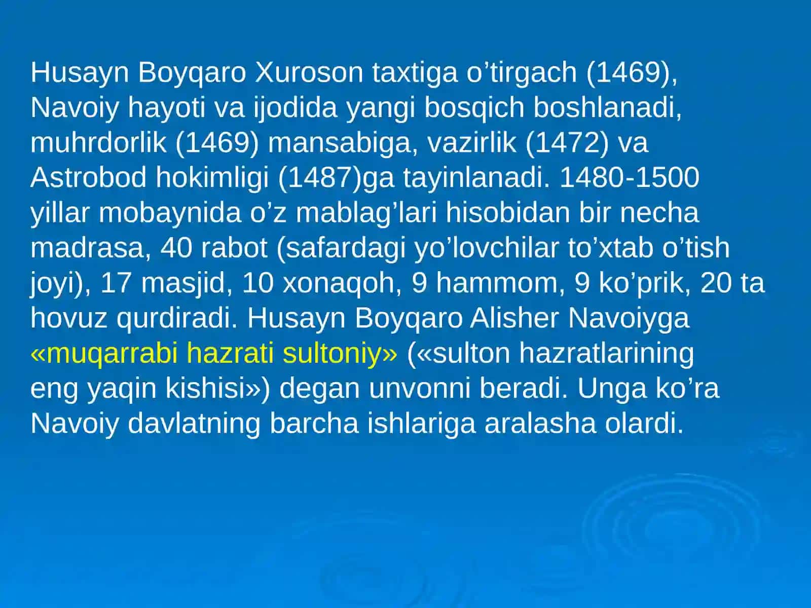 Adabiyot fanidan Alisher Navoiy hayoti va ijodi 1 soatlik multimediali dars 4