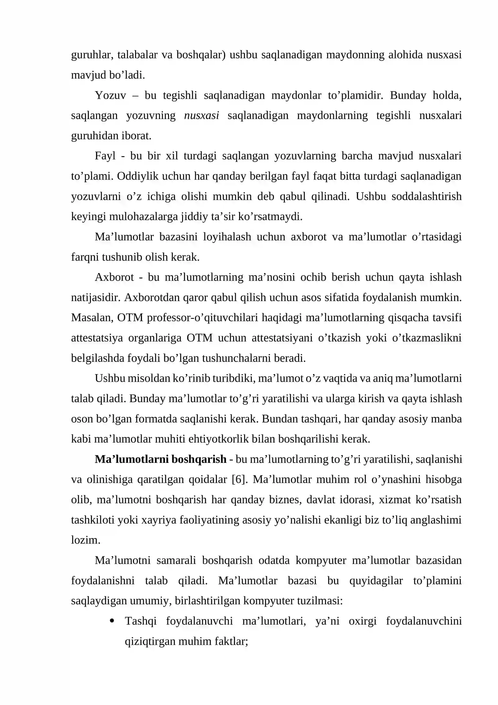 MA’LUMOTLAR BAZASI TEXNOLOGOYALARI FANIDAN 4
