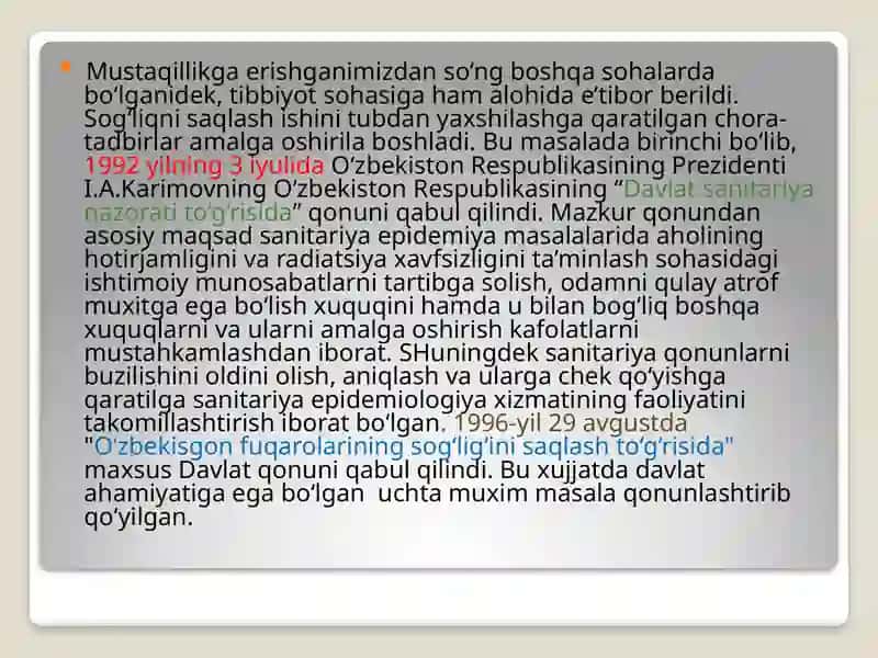 MUSTAQILLIK YILLARIDA SOG`LIQNI SAQLASH SOHASINING RIVOJLANISHI 4