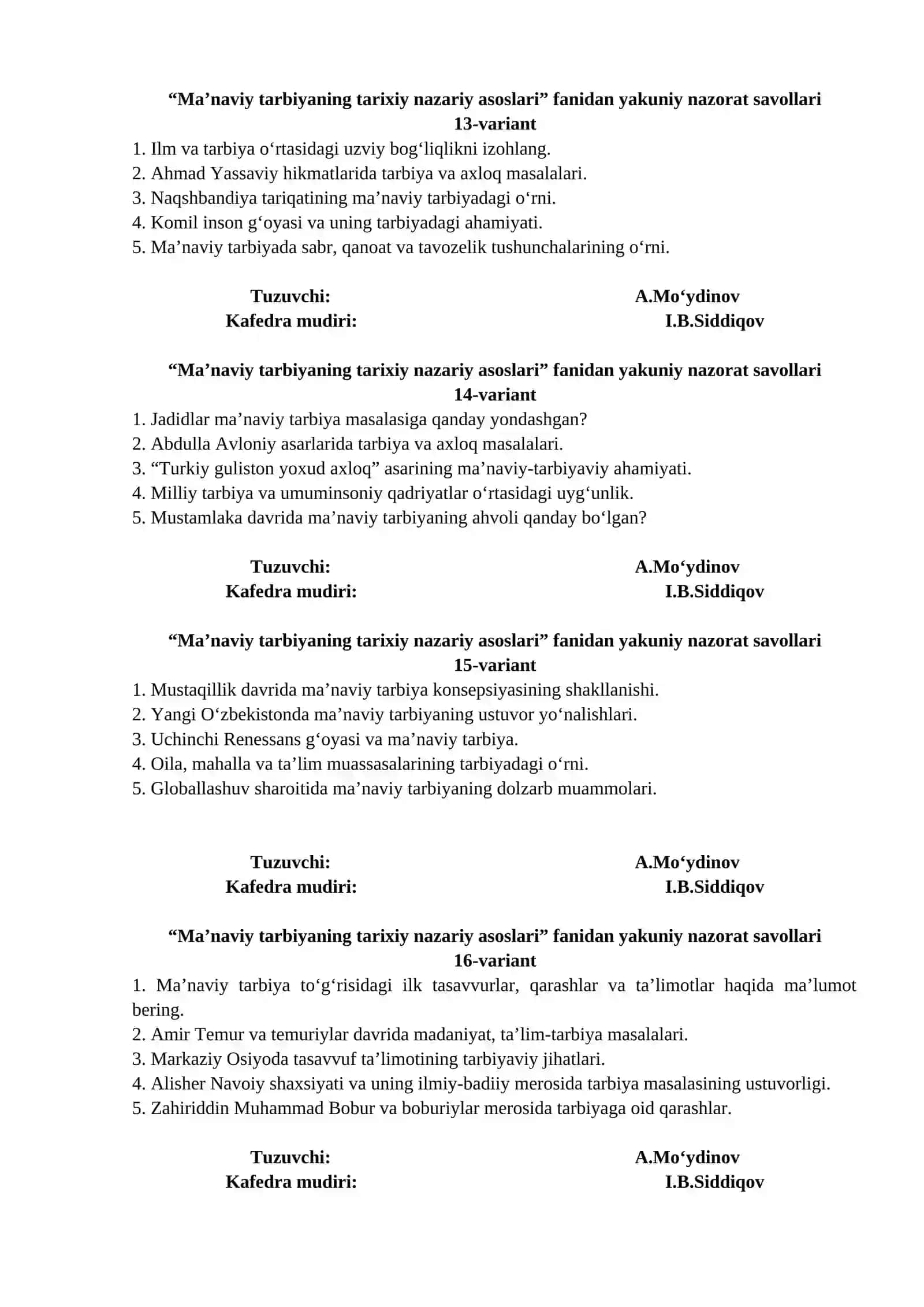 Ma’naviy tarbiyaning tarixiy nazariy asoslari (Variant 1) 4