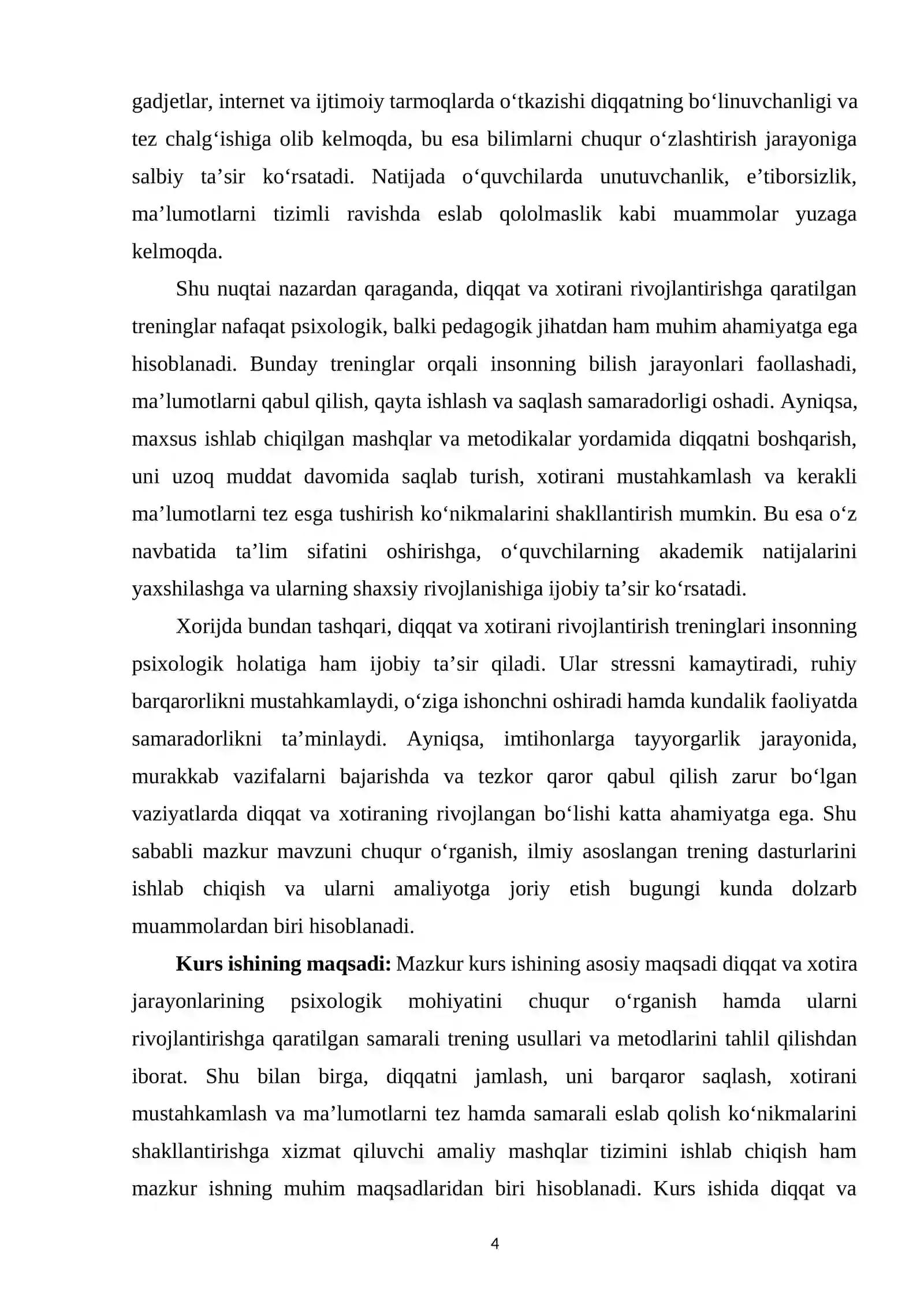 DIQQAT VA XOTIRANI RIVOJLANTIRISHGA QARATILGAN TRENINGLAR 4