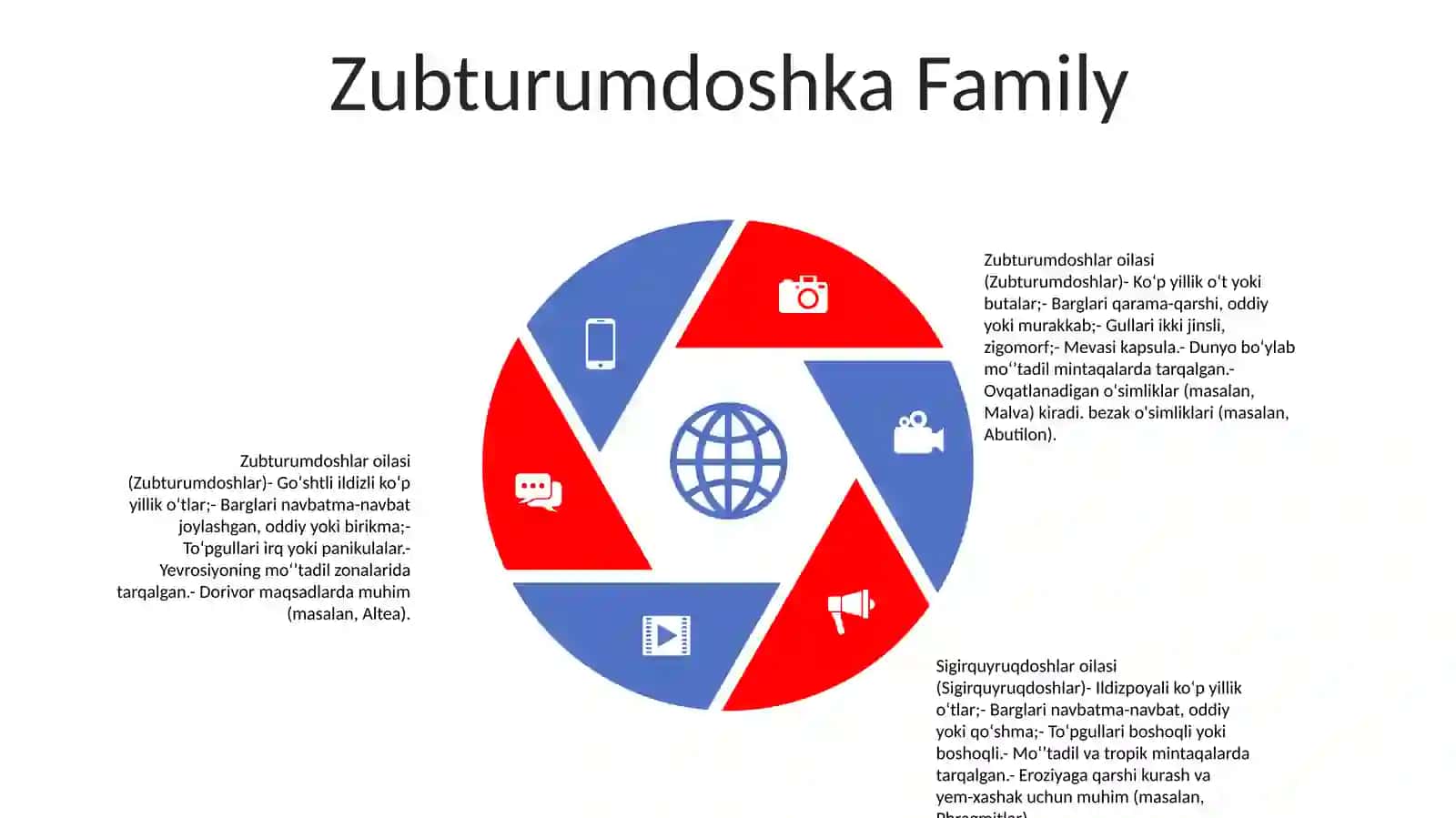 Zubturumdoshlar, Tizimguldoshlar Va Sigirquyruqdoshlar Oilalari Vakillarining Tuzilishi, Tarqalishi Va Ahamiyati 4