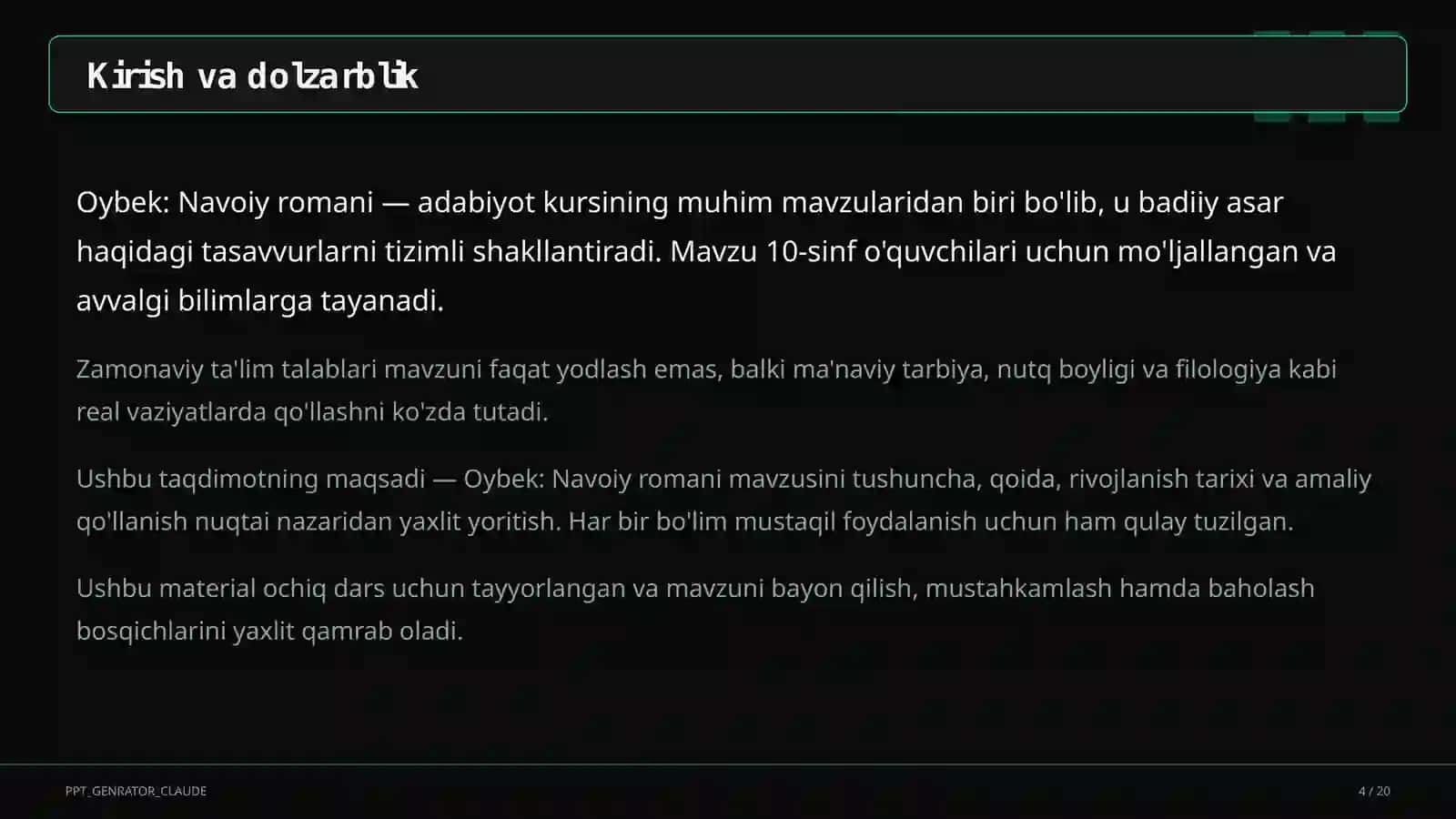 Oybek: Navoiy romani (10-sinf) 1