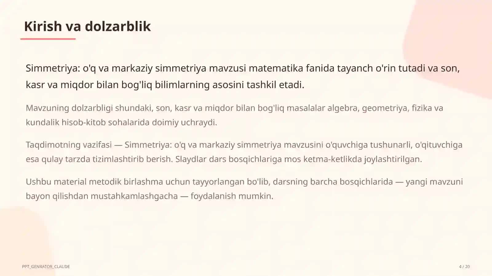 Simmetriya: o'q va markaziy simmetriya (6-sinf) 4