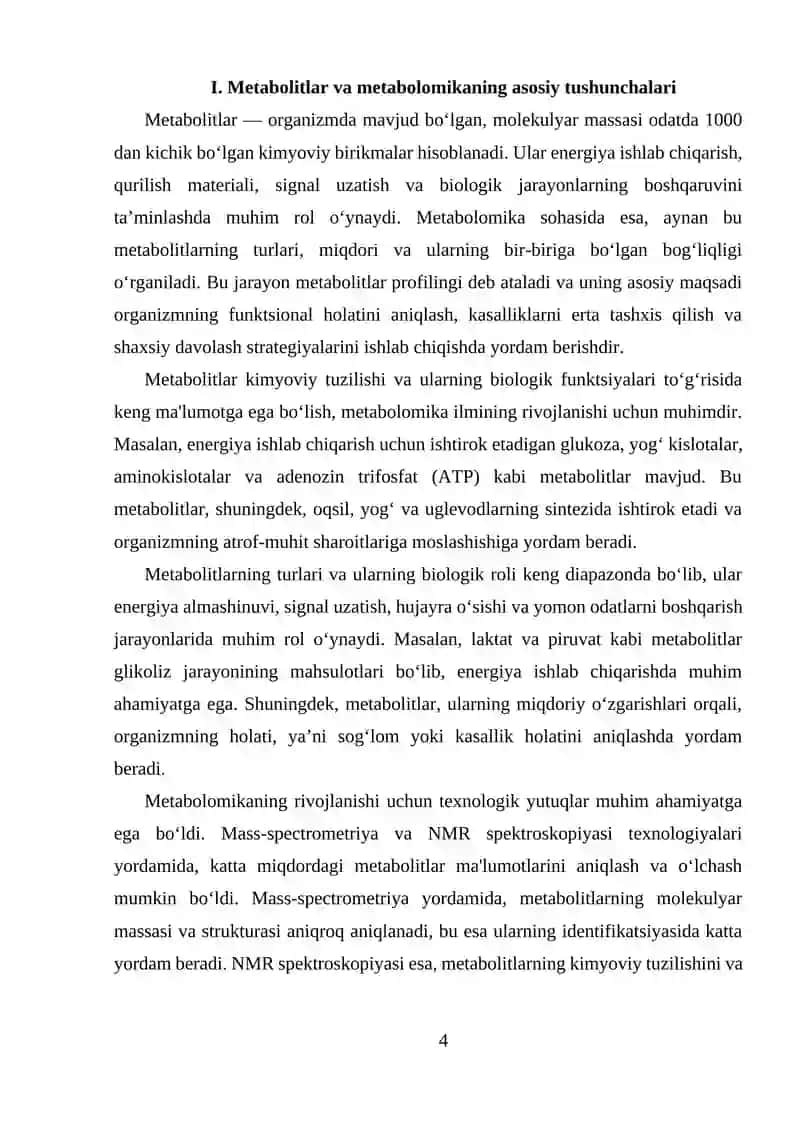 Metabolitlar va metabolomika tahlili 4
