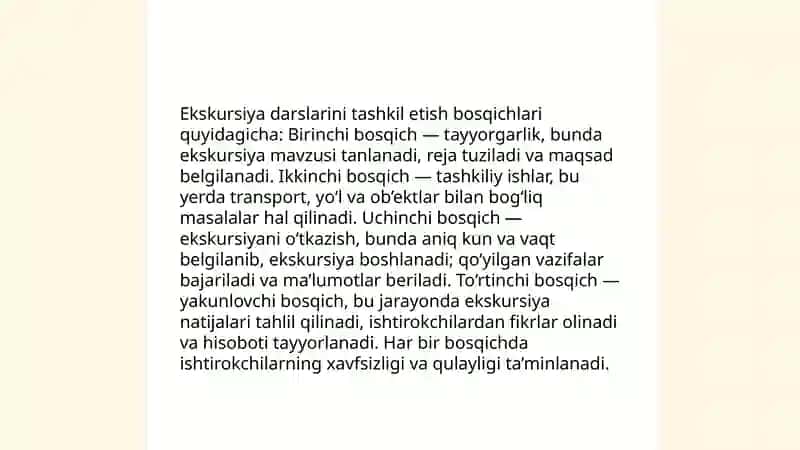 Ekskursiya darslarda turli metodlardan foydalanish 4